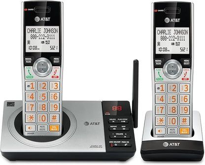AT&T CL82207 DECT 6.0 2-Handset Cordless Phone for Home with Answering Machine, Call Blocking, Caller ID Announcer, Intercom and Unsurpassed Range, Silver