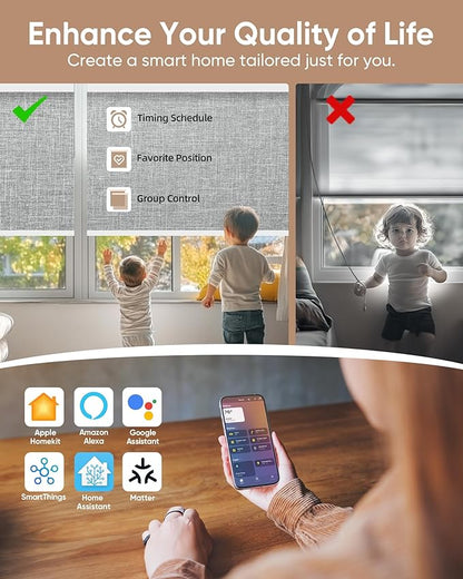 Motorized Blinds with Remote: Kincmo 100% Blackout Roller Shades Work with Apple Homekit,Alexa,Google Home, Customized Electric Blinds with App,Voice Control (100% Blackout Meridian Grey)