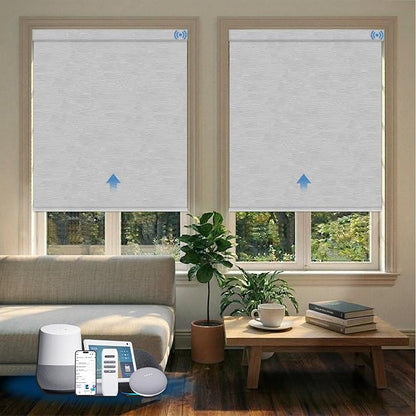 Motorized Blinds with Remote, Blackout Smart Blinds for Windows Automatic Shades Compatible with Alexa, Motorized Shades Customized for Bedroom Home Office (Blackout-Jacquard White)