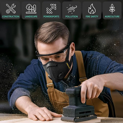 FIGHTECH Dust Mask 2 Sizes - Large, Woodworking Reusable Carbon Filter Mask | Reusable Face Mask with Air Valves for Construction and Moving Single Black Mask Helps Reduce Dust During Work