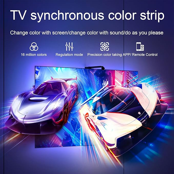 Llumtang TV Backlight for 65-70 inch TVs | Color-Sync Technology | Multi-Color LED RGBMC Lights | Wi-Fi | App Controlled | AI Sync Sensor | Immersive Viewing Experience | Ambient Light