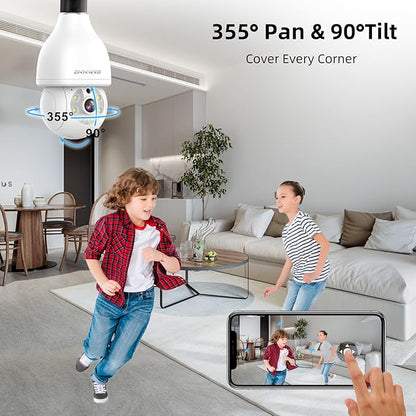 2.4&5Ghz WiFi Light Bulb Security Camera,2K Wireless Light Bulb Camera, Light Socket Security Cam with Motion Detection,Two-Way Talk,24/7 Recording,Compatible with Google Assistant & Alexa