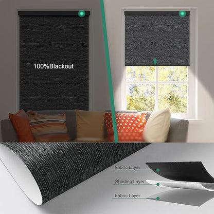 Motorized Blinds with Remote [100% Blackout & Silent Motor] Smart Blinds Compatible with Alexa Google HomeKit, Electric Roller Shades for Indoor Windows, Customized Size, Vail Black