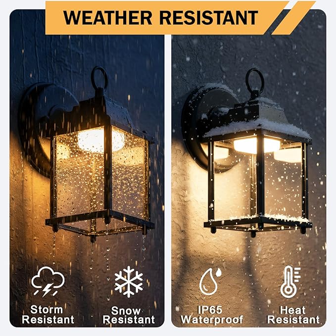 LIT-PaTH Outdoor LED Wall Lantern, Wall Sconce as Porch Lighting Fixture, 3000K Warm White, 9.5W 800 Lumen, Aluminum Housing Plus Glass, Black Finish, 1-Pack