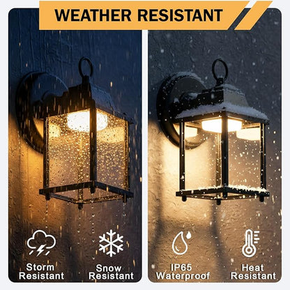 LIT-PaTH Outdoor LED Wall Lantern, Wall Sconce as Porch Lighting Fixture, 3000K Warm White, 9.5W 800 Lumen, Aluminum Housing Plus Glass, Black Finish, 1-Pack
