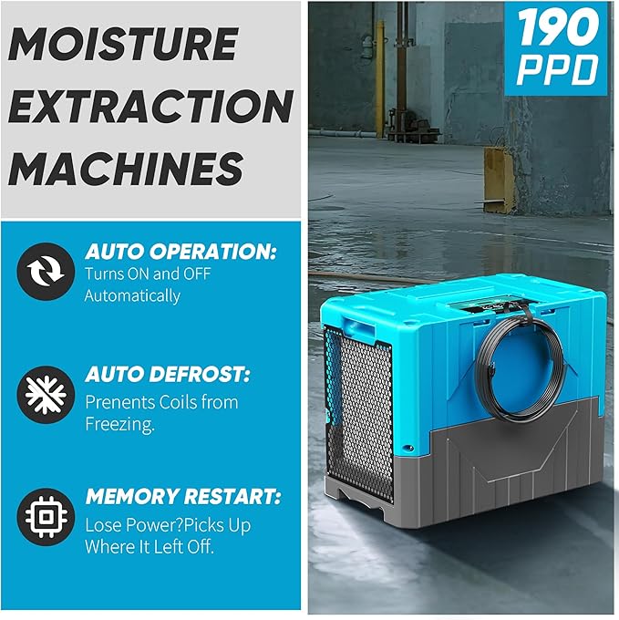 190PPD Commercial Dehumidifier with Pump for Basement-6000Sq.Ft. Warehouse, Large Crawl Space Dehumidifier for Efficient Water Damage Restoration-Auto Defrost, Memory Starting, 2026-Blue-2PC