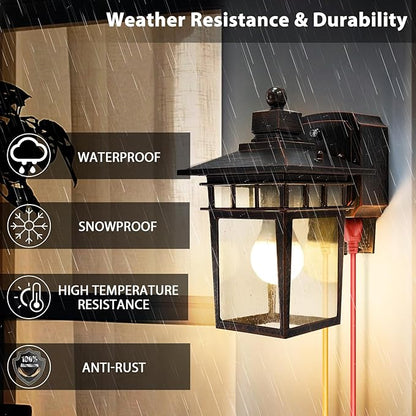 2 Pack Outdoor Light with GFCI Outlet,Antique Black and Bronze Gold Dusk to Dawn Porch Lights Outdoor Wall Light Fixture with Outlet,Aluminum Exterior Lighting Fixtures,Outside Lights for House