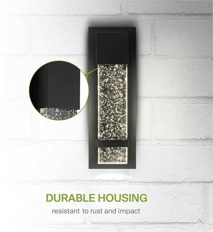 ASD LED 13" Bubble Glass Wall Light Fixture, Outdoor & Indoor Seeded Sconce | 3CCT, Waterproof, Dimmable, ETL Listed | 12W 500LM 3000-5000K 120V | Exterior Lantern, Porch Lighting | Black