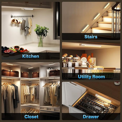 Under Cabinet Lighting with Charging Station,Rechargeable Motion Sensor Light Indoor,LED Closet Lights,3 Colors Dimmable,Magnetic for Kitchen,Wardrobe,Bedroom,Drawer 3Pack
