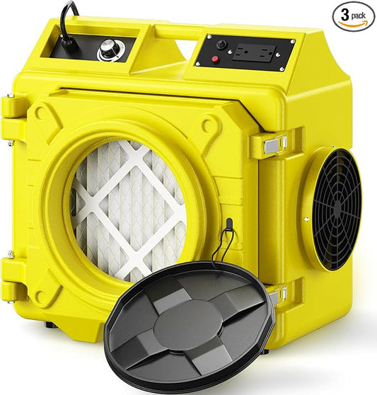550CFM Air Scrubber, Stackable Negative Air Machine with 3-Stage Filtration, MERV10 Pre-Filter, Activated Carbon & H13 HEPA Air Cleaner for Home, Commercial & Industrial Restoration, Yellow 3PC