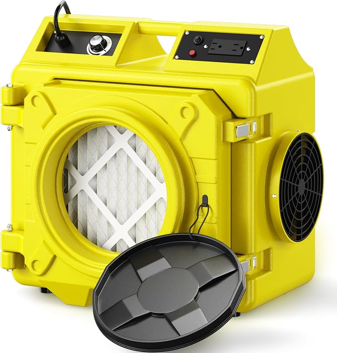 Stackable Negative Air Scrubber 550CFM, 3-Stage H13 HEPA Air Purifier with MERV10 & Carbon Filters, Heavy Duty Air Machine for Water Damage, Mold Remediation, Industrial & Commercial Use, Lemon 1PC