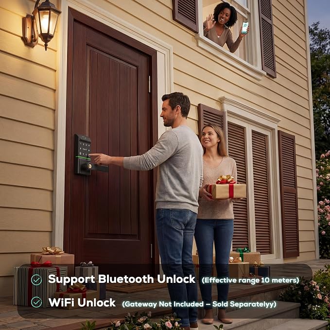 Smart Door Lock Keyless Entry, 6-in-1 Biometric Deadbolt w/Fingerprint, Keypad, IC Card, APP, Key, Type-C Charging, IP65 Waterproof, Bluetooth, Doorbell & Auto-Lock for Front Door Home Security