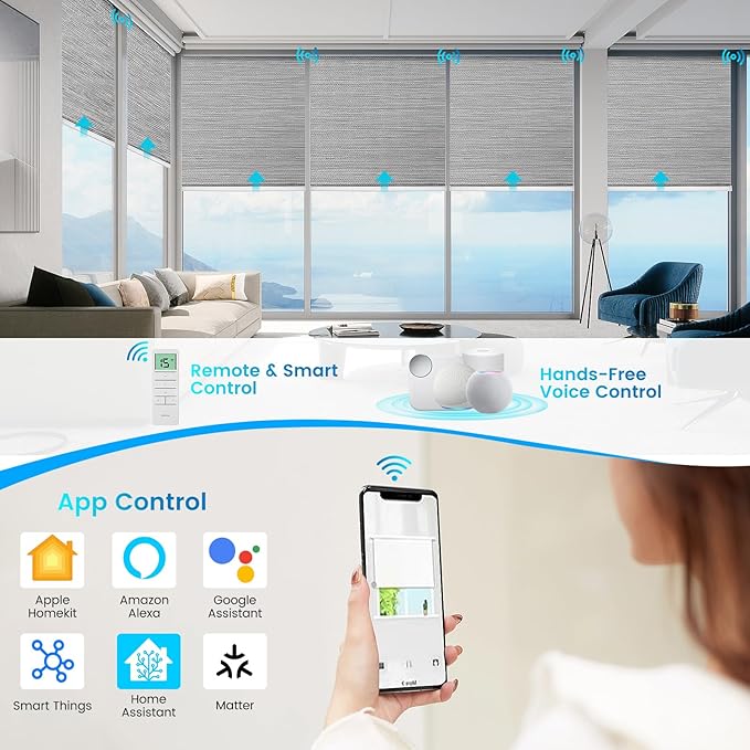 Motorized 100% Blackout Roller Shades – Custom Smart Blinds with Remote Control, Rechargeable Battery or Plug-in Motor, Tuya WiFi Optional, Home & Office Automatic Window Shades (Light Gray/CH9422)