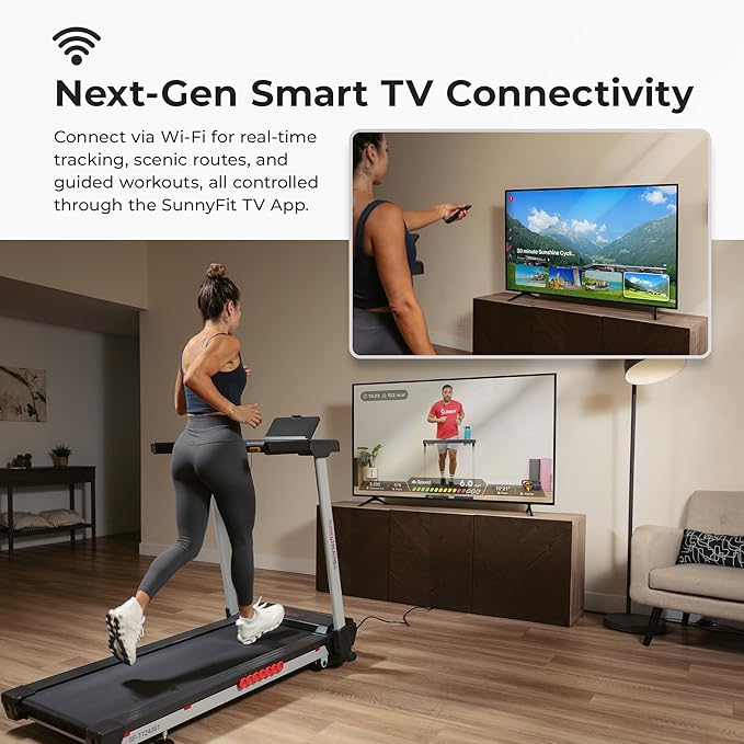 Sunny Health & Fitness Exercise Treadmills Double Deck Sizes and Incline Features with Bluetooth & SunnyFit App