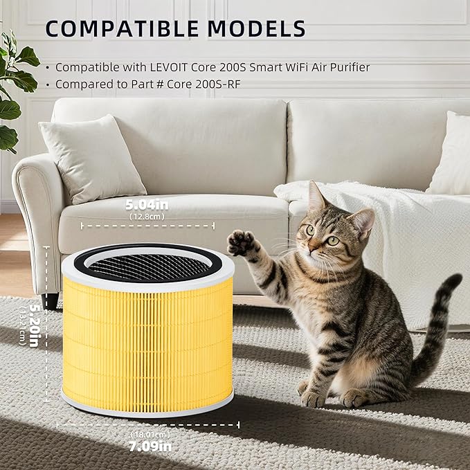 Funmit Core 200S Pet Care Replacement Filter for LEVOIT Core 200S Smart WiFi Air Purifier, 3-in-1 Filter Replacement and High-Efficiency Activated Carbon, Part # Core 200S-RF, 3 Pack