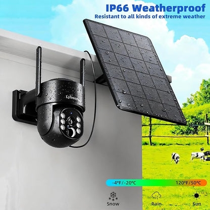 Black 4G LTE Solar Security Camera Outdoor, No WiFi/Internet Needed, 4MP Full Color Night Vision, 360° View, Built-in SIM, AI Motion Alarm, 2-Way Talk for Backyard/Driveway