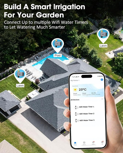 Insoma Solar WiFi Water Timer for Garden, 365-Day Power, Brass Inlet | Solar Panel+Type-C Dual Power, APP&Voice Control, Alexa/Google Compatible, Rain Delay+Manual Mode, WiFi Direct, 2.4GHz, IPX6