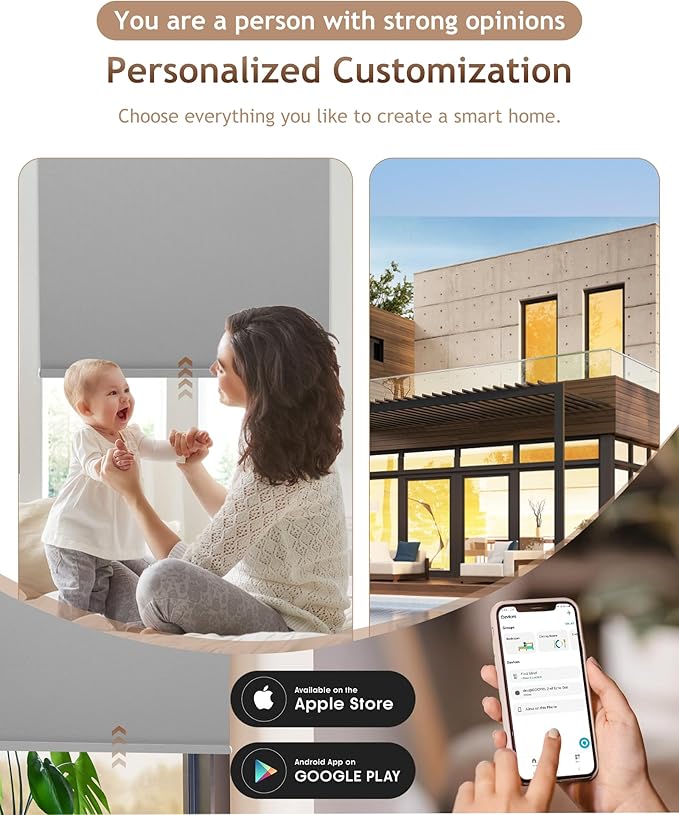 Motorized Blinds with Remote: Kincmo 100% Blackout Roller Shades Work with Apple Homekit,Alexa,Google Home, Customized Electric Blinds with App,Voice Control (100% Blackout Pure Grey)