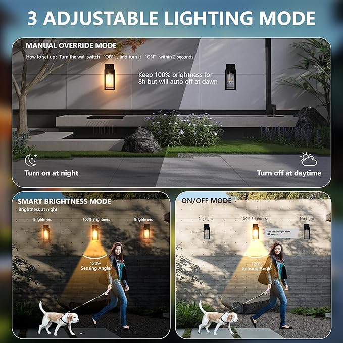 Motion Sensor Dawn to Dusk Outdoor Sensor Light Fixture Anti-Rust Exterior Wall Lighting Waterproof Outdoor Wall Lantern for Porch Patio Front Door Garage