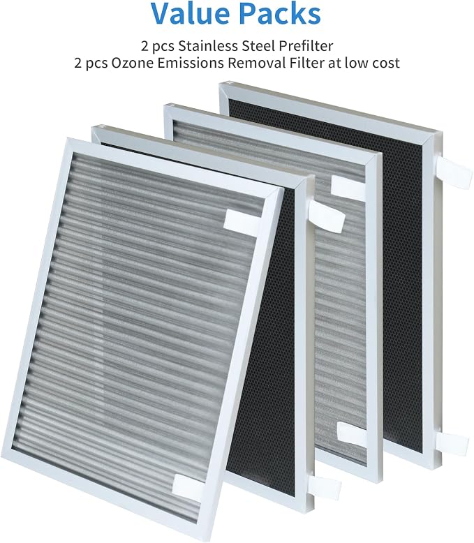 Replacement Filters Compatible with Nuwave Oxypure Zero Smart Air Cleaner Purifier Model 47351, 47251, 47261, 2 Stainless Steel Pre-filters and 2 Activated Carbon Coated Filters