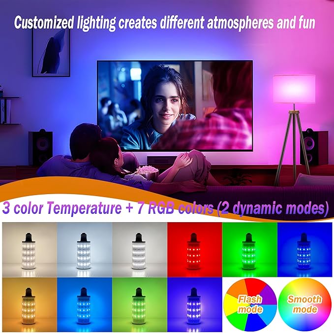 Battery Operated Light Bulb With Remote Control, 2 Pack Rechargeable Light Bulbs 360° lighting For Non-Hardwired Lamp, 10000mAh RGB Dimmable Bulbs Lighting Time Up To 60 Hrs for Home Power Outage
