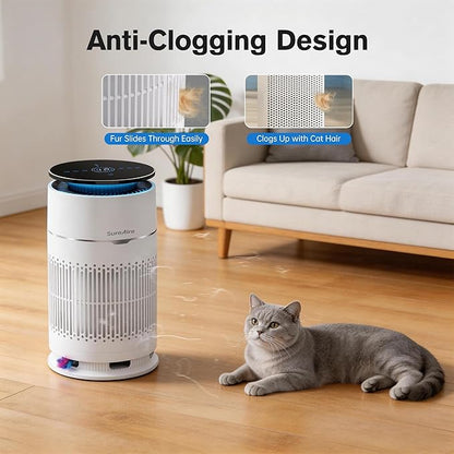 Cat Air Purifiers with HEPA Filter, Desktop Air Purifier with Replaceable Pre-Filter and Cat Teaser, 360° Air Intake Filters Pet Hair Dander Odors