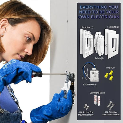 RunLessWire 3-Way Battery-Free DIY Wireless Light Switch Kit 150ft RF Range Self-Powered by Kinetic Energy for Hallways & Stairways: 2 Remote Switches Control 1 5A On/Off Receiver White