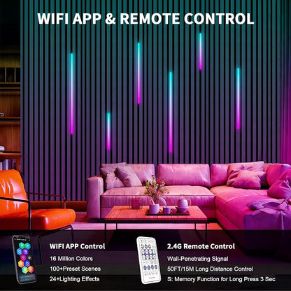 RGB+IC Led Recessed Lighting Kit Wall Panel Lights, 6PCS Smart Color Chasing Wood Slat LED Lights with Alexa & WiFi APP Control, DIY RGB Strip Lighting for Acoustic Panels, Game Room (22″+35″+54″)