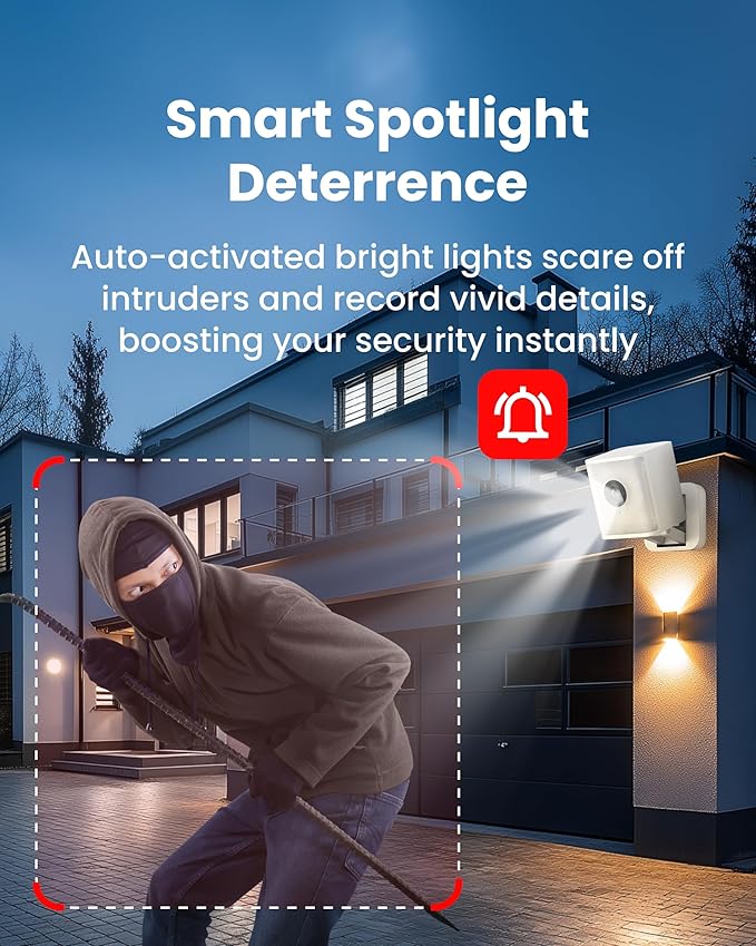 Aurumbach 2.5K Smart Security Camera with Color Night Vision, IP65 Waterproof Wired 4MP Indoor Video Camera, 2-Way Audio, Compatible with Alexa, Google Assistant White