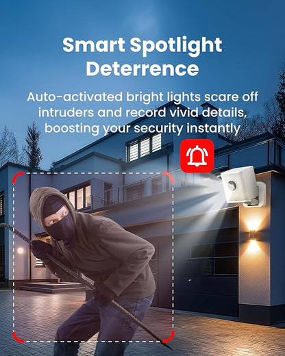 Aurumbach 2.5K Smart Security Camera with Color Night Vision, IP65 Waterproof Wired 4MP Indoor Video Camera, 2-Way Audio, Compatible with Alexa, Google Assistant White