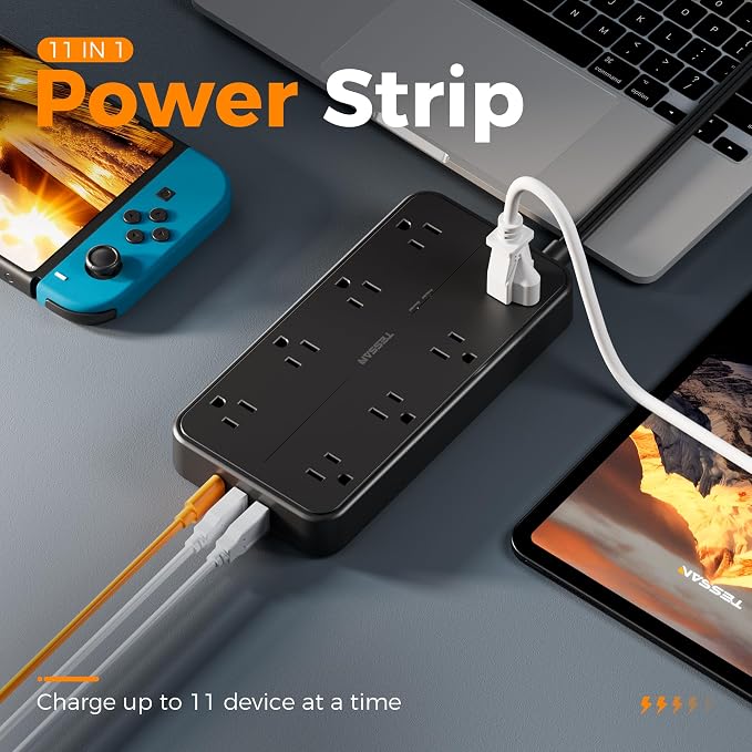 TESSAN Power Strip Surge Protector, 6FT Flat Plug Extension Cord