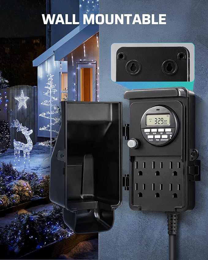 DEWENWILS Outdoor Digital Power Strip Timer, Waterproof Power Stake Timer | Waterproof 6 Outlets, 6ft Cord, Works for Outdoor Lights, Yard, Garden, 15A Heavy Duty, Overload Protection