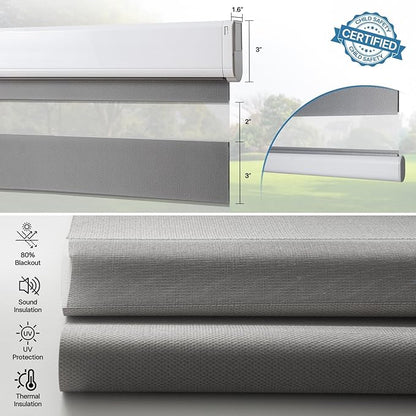 Zebra Motorized Blinds with Remote, SolarPowered Shades, Dual Layer Blackout, Custom Size SmartElectric Blinds
