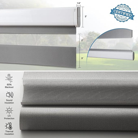 Zebra Motorized Blinds with Remote, SolarPowered Shades, Dual Layer Blackout, Custom Size SmartElectric Blinds