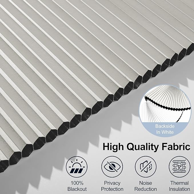 BERISSA Motorized Cellular Shades, Blackout Smart Honeycomb Blinds with Remote Control & Hub, Custom Room Darkening Automatic Cellular Window Blinds for Home Office, Living Room, Door,Gray