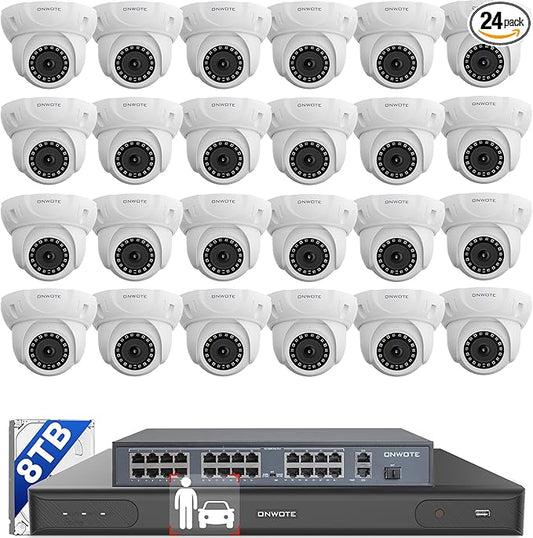 ONWOTE 12MP 32 Channel Security Camera System PoE, AcuSearch, AI Human Vehicle Detection, 24x 5MP Outdoor Audio PoE IP Cameras, 32CH 6K 4K Commercial NVR 8TB, 4 HDD Ports Support 40TB, Business CCTV