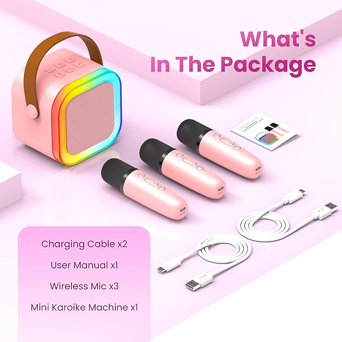 Mini Karaoke Machine for Kids Adults, 2026 TOP Birthday Gifts for Girls Boys 3,4,5,6,7,8+Year Old Toddler Toys, Portable Bluetooth Speaker with 2 Wireless Karaoke Microphones Player (Lavender)