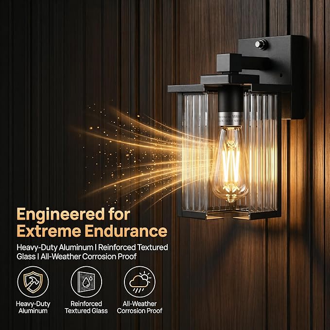 Dusk to Dawn Outdoor Wall Light Fixture, Waterproof Exterior Porch Light with Tempered Glass for House Front Door Garage Patio