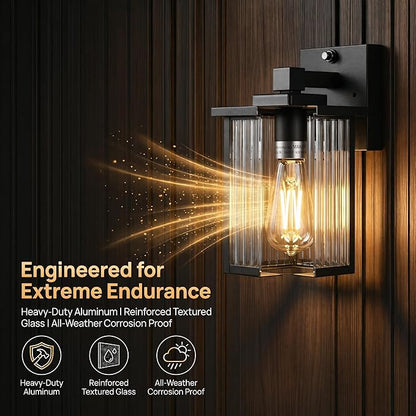 Dusk to Dawn Outdoor Wall Light Fixture, Waterproof Exterior Porch Light with Tempered Glass for House Front Door Garage Patio