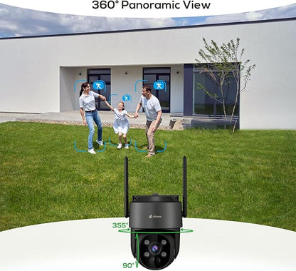 Kittyhok Solar Camera Security Outdoor | 2k Black Wireless Security Camera Outdoor, Solar Powered, 360° Viewing, Human Detection, Spotlight for Home Security, Local Storage