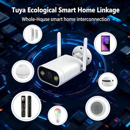 Security Camera Outdoor 2K 3MP, HD WiFi 2.4G Home Security Camera for Outside with IR & Color Night Vision, 2-Way Audio, IP66 Waterproof, Tuya/Smart Life App, Cloud & SD Card Storage (No SD Card)