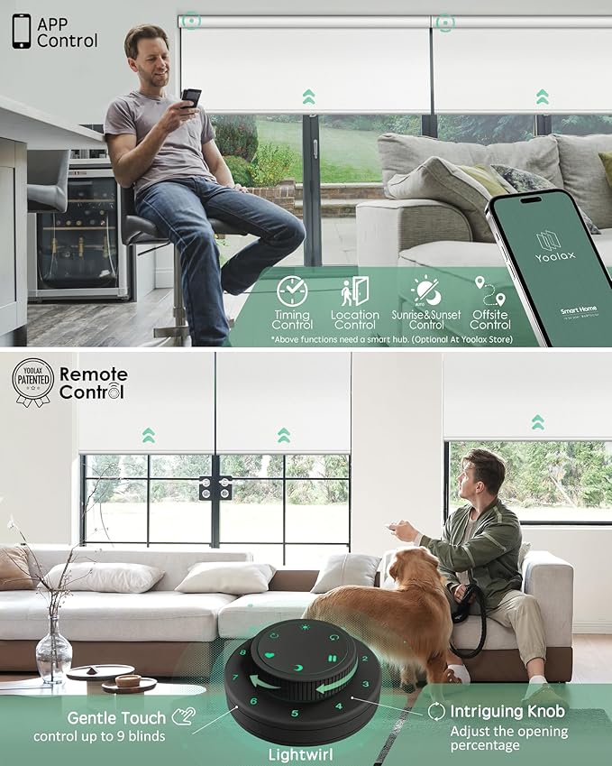 Yoolax Motorized Blinds with Remote, 100% Blackout Smart Blinds Work with Alexa, Google, Apple Homekit, Motorized Shades for Bedroom, Custom Electric Shades Voice Control (Fabric White)