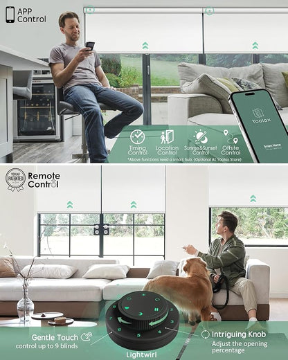 Yoolax Motorized Blinds with Remote, 100% Blackout Smart Blinds Work with Alexa, Google, Apple Homekit, Motorized Shades for Bedroom, Custom Electric Shades Voice Control (Fabric White)