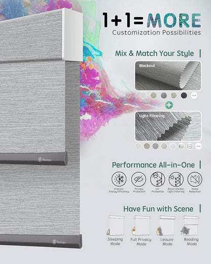 Yoolax Smart Dual Roller Shades, Motorized Blinds with Remote Smart Blinds Compatible with Alexa, Automatic Dual Shades for Windows Bedroom Living Room (Foggy Grey)