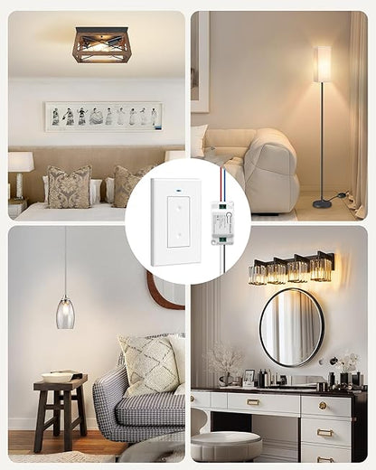 Wireless Light Switch and Receiver Kit, WILAWELS Wireless On Off Switches for Ceiling Light, Lamp, Moveable Remote Wall Switch, 100FT RF Range, No in-Wall Wiring Required, Pre-Programmed W06RC1106
