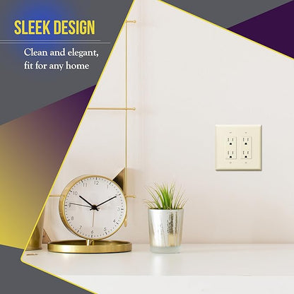 ENERLITES Double Decorator Switch Cover, Two Gang Outlet Wall Plate, Gloss Finish, Oversized 2-Gang 5.50" x 5.50", Unbreakable Polycarbonate Thermoplastic, UL Listed, 8832O-LA, Light Almond