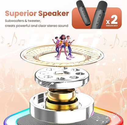Mini Karaoke Machine for Kids Adults, 2026 TOP Birthday Gifts for Girls Boys 3,4,5,6,7,8+Year Old Toddler Toys, Portable Bluetooth Speaker with 2 Wireless Karaoke Microphones Player (Grey)