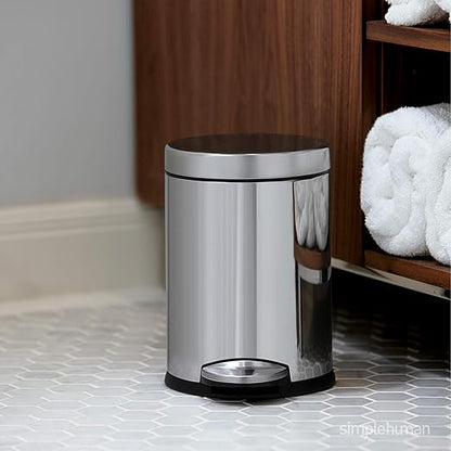 simplehuman 4.5 Liter / 1.2 Gallon Round Bathroom Step Trash Can, Brushed Stainless Steel, Pack of 6