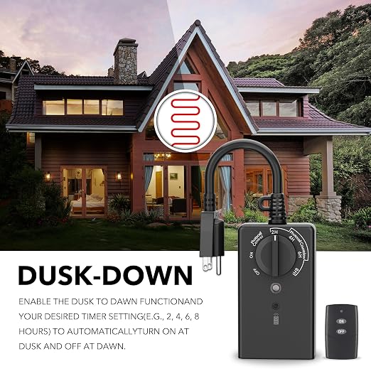 BN-LINK Outdoor Timer Outlet, Dusk+Countdown, 2 Grounded Outlets