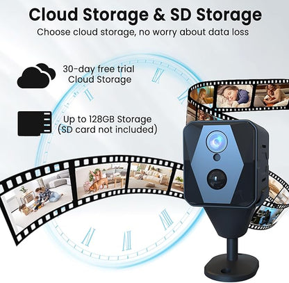 4K Spy Camera, True Wireless Hidden Camera, 2.4G WiFi Needed, Spy Cam Home, 30-Day Standby, Portable Cordless Security Camera with Cloud/SD Storage, Auto Night Vision, More Precise Motion Detection